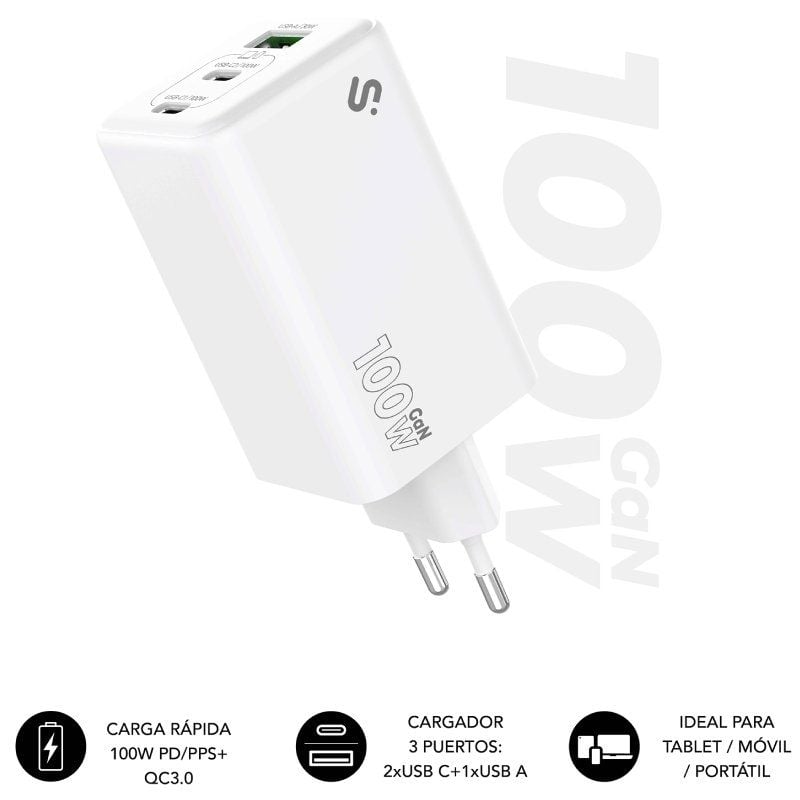 SUBBLIM 100W Charger USB C+C+A / 2xUSB Tipo-C / 1xUSB / 100W