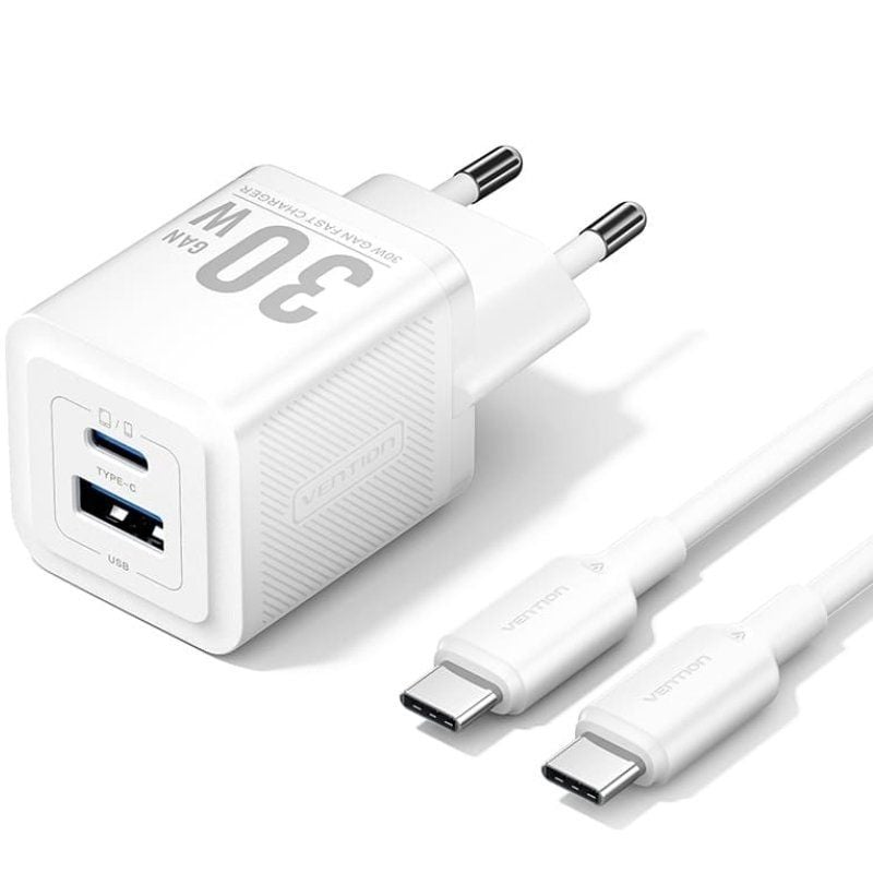 VENTION TZ-FEQW0-EU-01 / 1xUSB Tipo-C / 1xUSB + Cable USB Tipo-C / 30W