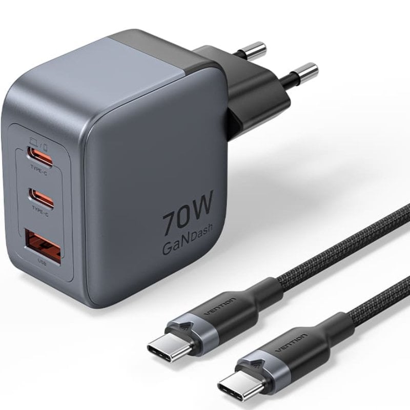 VENTION TZ-FEXH0-EU / 2xUSB Tipo-C / 1xUSB + Cable USB Tipo-C / 70W